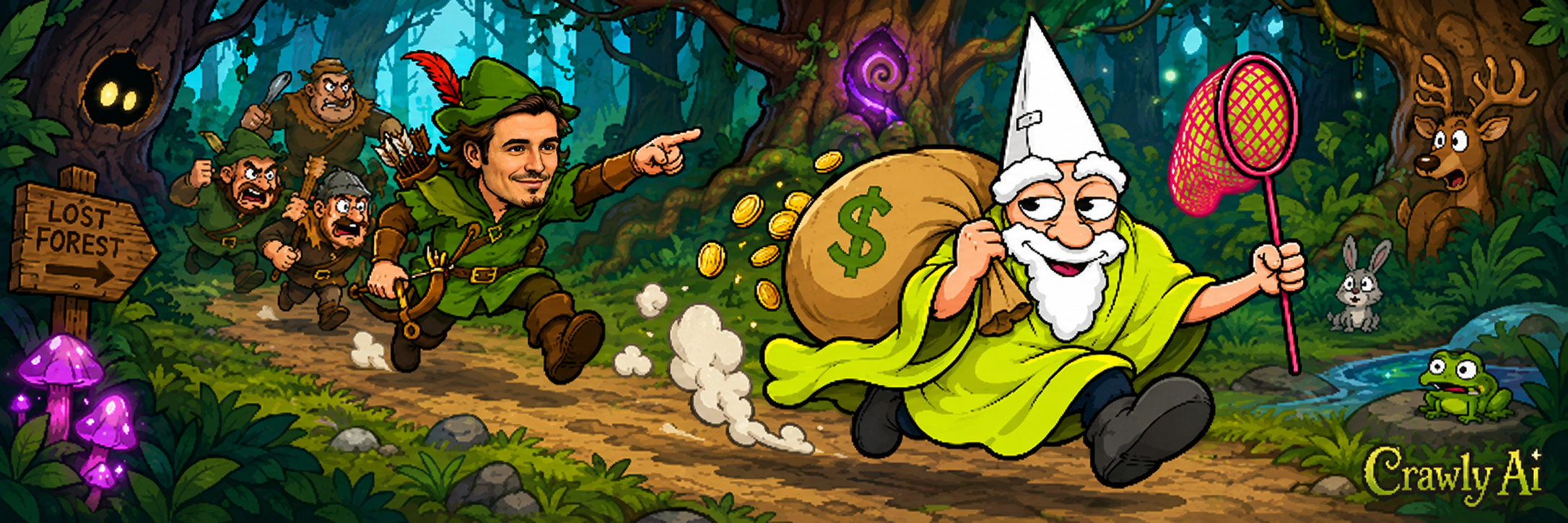 Crawly and the Merry Men with gold
